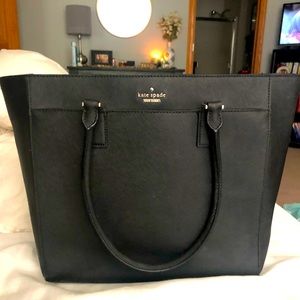 Large black leather tote shoulder bag